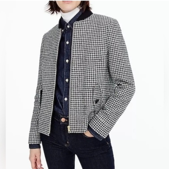 J. Crew English Wool Black and White Houndstooth Jacket Small - Picture 2 of 11